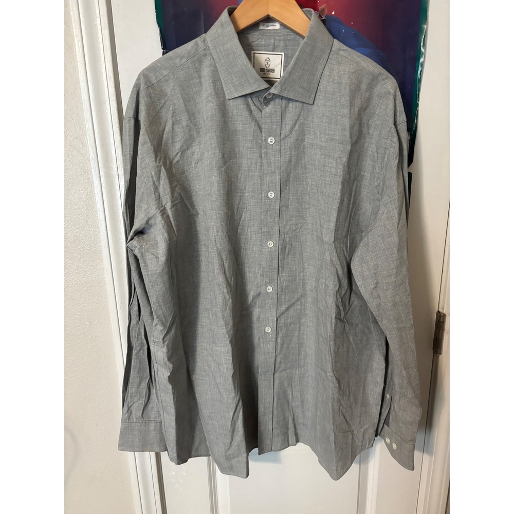 Todd Snyder Mens Grey 2-Ply Cotton Button Down Dress Shirt 18 34/35